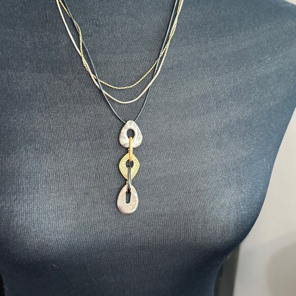 Chico's Necklace Jewlery Statement 20" Adjustable Silver Gold Tone Y Drop Cord - Picture 7 of 9